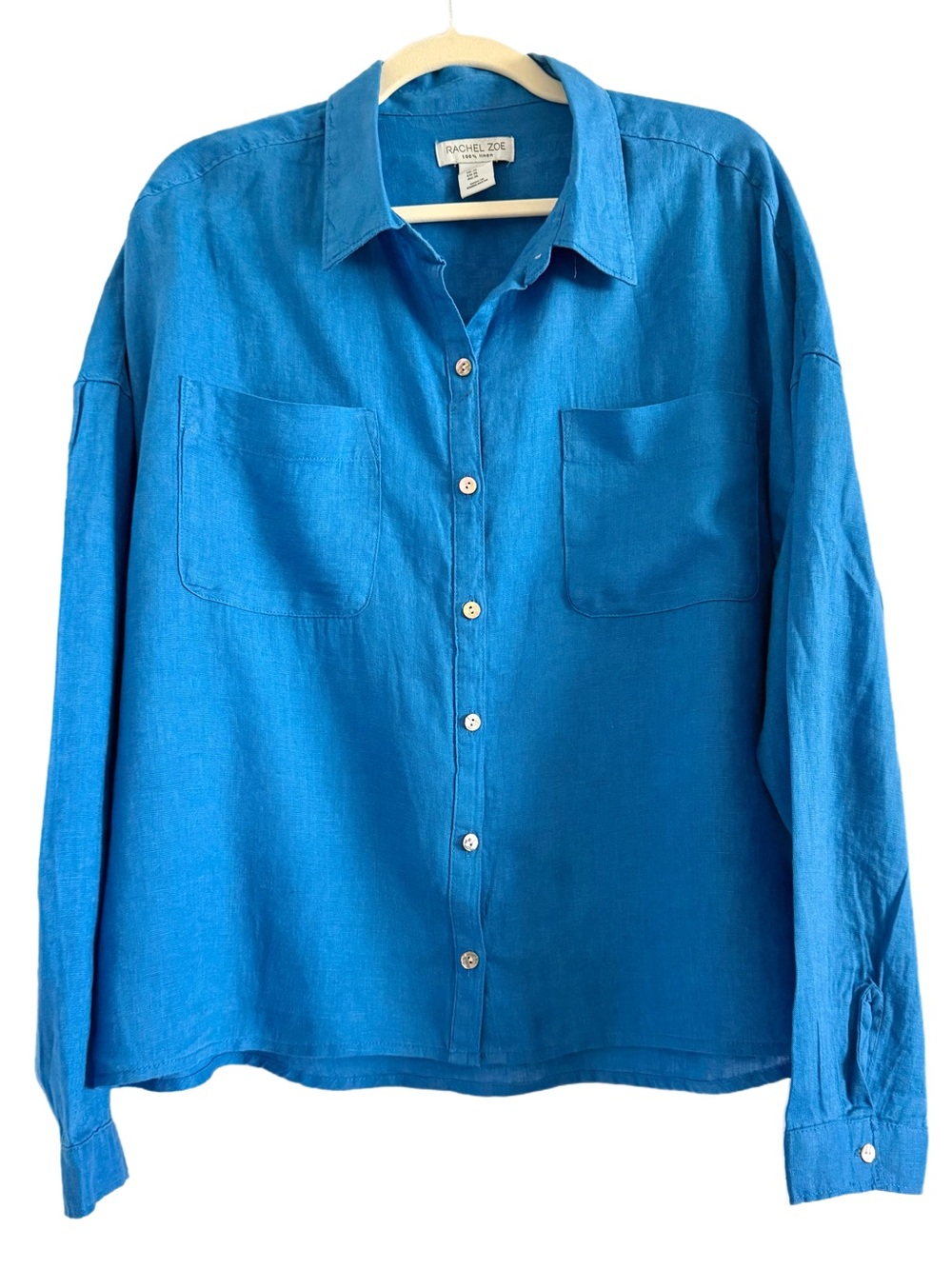 Rachel Zoe Linen Button-Down Blue Shirt XL